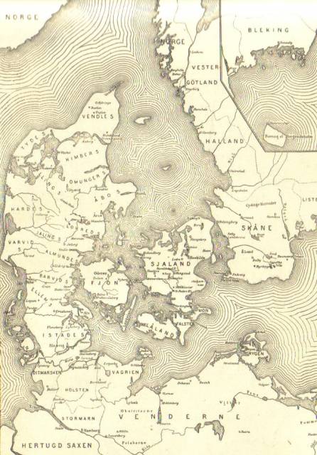 Danmark i Middelalderen. (Fra A. Fabricius: Illustreret Danmarkshistorie for Folket 1. Bind (1914), s. 539)